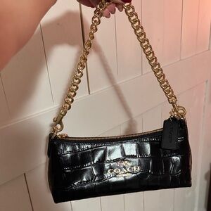 Coach Black Croc-Embossed Leather Purse